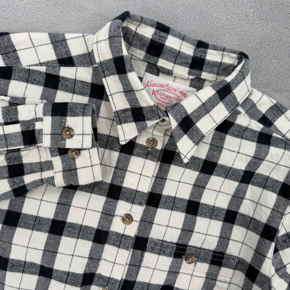 Filson Black White Buffalo Check Flannel Button Down Shirt‎ Cotton Womens Size S